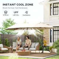 Outsunny 15' Outdoor Patio Umbrella with Twin Canopy Sunshade Steel Table Umbrella with Lift Crank Beige(m-5)