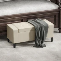 HOMCOM 36" Ottoman with Storage, Storage Ottoman Bench with Lift Top and Rubberwood Legs, Linen Upholstered Entryway Bench with Seating for Living Room, Bedroom, Holds up to 330 lb, Beige(m-6)
