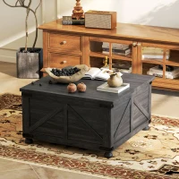 HOMCOM Coffee Table with Lift Top, 32" Farmhouse Center Table with Hidden Compartment for Living Room, Black Wood Grain(m-9)