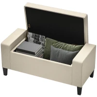 HOMCOM 36" Ottoman with Storage, Storage Ottoman Bench with Lift Top and Rubberwood Legs, Linen Upholstered Entryway Bench with Seating for Living Room, Bedroom, Holds up to 330 lb, Beige(m-11)