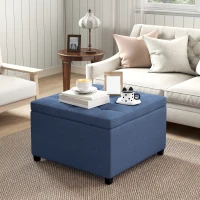 HOMCOM Round Storage Ottoman Bench, Button Tufted Ottoman with Flip Top for Living Room, Entryway and Bedroom, Blue(m-10)