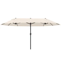 Outsunny 15' Outdoor Patio Umbrella with Twin Canopy Sunshade Steel Table Umbrella with Lift Crank Beige(m-11)