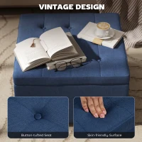 HOMCOM Round Storage Ottoman Bench, Button Tufted Ottoman with Flip Top for Living Room, Entryway and Bedroom, Blue(m-5)