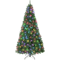 HOMCOM 7.5ft Prelit Christmas Tree with RGB Dynamic LEDs, Remote Control, Daily Timer, Hinged Xmas Tree, Easy Assembly(m-11)