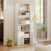 HOMCOM 4-Tier Open Bookshelf with Doors Modern Home Office Bookcase Storage Cabinet for Living Room Bathroom Study, White(m-10)
