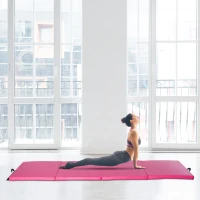 Soozier 4'x10'x2'' Folding Gymnastics Tumbling Mat, Exercise Mat  with Carrying Handles for Yoga, MMA, Martial Arts, Stretching, Core Workouts, Pink(m-8)
