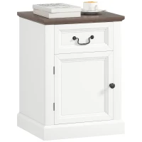 HOMCOM Side Table Set of 2, End Tables with Drawer and Cabinet, Nightstands for Small Spaces, Living Room, White(m-11)