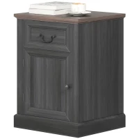 HOMCOM Side Table Set of 2, End Tables with Drawer and Cabinet, Nightstands for Small Spaces, Living Room, Black(m-2)