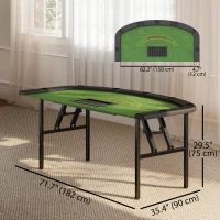 Soozier Poker Table Foldable, 72" 8 Player Casino Leisure Blackjack Texas Holdem Poker Table with 7 Cup Holders, Green(m-3)