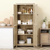 HOMCOM 72" Freestanding Kitchen Pantry Cabinet, Farmhouse Tall Storage Cabinet with 4 Door Cabinets and Adjustable Shelves for Dining Room, Natural(m-10)