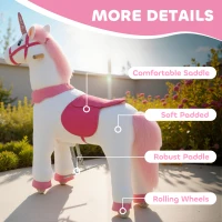 Qaba Ride on Unicorn Toy for Kids 4-7 Years, 37.8 Inch Plush Baby Rocking Horse with Wheels, No Battery Required, White(m-6)