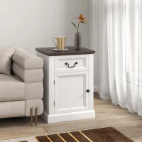 HOMCOM Side Table Set of 2, End Tables with Drawer and Cabinet, Nightstands for Small Spaces, Living Room, White(m-8)