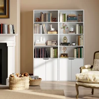 HOMCOM 4-Tier Open Bookshelf with Doors Modern Home Office Bookcase Storage Cabinet for Living Room Bathroom Study, White(m-9)