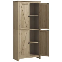 HOMCOM 72" Freestanding Kitchen Pantry Cabinet, Farmhouse Tall Storage Cabinet with 4 Door Cabinets and Adjustable Shelves for Dining Room, Natural(m-11)