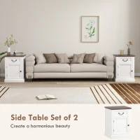 HOMCOM Side Table Set of 2, End Tables with Drawer and Cabinet, Nightstands for Small Spaces, Living Room, White(m-4)