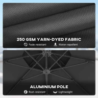 Outsunny 11ft Outdoor Cantilever Umbrella Rotatable Sun Shade Aluminum Market Umbrella with Adjustable Angle & Double-top Canopy for Backyard, Poolside, Lawn and Garden Dark Grey(m-5)