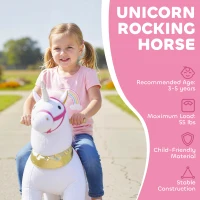 Qaba Ride on Unicorn Toy for Kids 3-5 Years, 29.5 Inch Plush Baby Rocking Horse with Wheels, No Battery Required, White(m-4)
