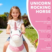 Qaba Ride on Unicorn Toy for Kids 4-7 Years, 37.8 Inch Plush Baby Rocking Horse with Wheels, No Battery Required, White(m-4)