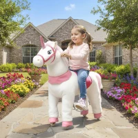Qaba Ride on Unicorn Toy for Kids 4-7 Years, 37.8 Inch Plush Baby Rocking Horse with Wheels, No Battery Required, White(m-2)