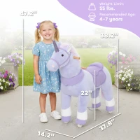 Qaba Ride on Unicorn Toy for Kids 4-7 Years, 37.8 Inch Plush Baby Rocking Horse with Wheels, No Battery Required, Blue(m-3)