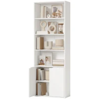 HOMCOM 4-Tier Open Bookshelf with Doors Modern Home Office Bookcase Storage Cabinet for Living Room Bathroom Study, White(m-11)