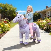 Qaba Ride on Unicorn Toy for Kids 4-7 Years, 37.8 Inch Plush Baby Rocking Horse with Wheels, No Battery Required, Blue(m-2)