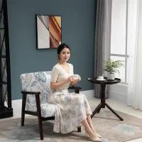 HOMCOM Mid-Century Modern Accent Chair Retro Fabric Armchair Wooden Arm Upholstered Lounge Chair for Living Room Floral(m-1)