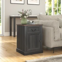 HOMCOM Side Table Set of 2, End Tables with Drawer and Cabinet, Nightstands for Small Spaces, Living Room, Black(m-1)