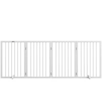 PawHut Free Standing Pet Gate, Foldable Dog Gates with 2 Support Feet, 4 Panels for Doorway Stairs, White(m-2)