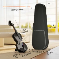HOMCOM 4/4 Full Size Violin, Wood Acoustic Violin Set for Beginners, Adults, with Case, Rosin, Shoulder Rest, Black(m-3)
