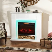 HOMCOM 41 Inch Electric Fireplace with Mantel, 1400W Fireplace Heater with Adjustable 3D Flame Effect for Living Room, White(m-1)