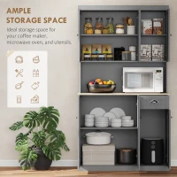 HOMCOM 71" Buffet with Hutch, Modern Farmhouse Kitchen Pantry Storage Cabinet with Microwave Oven Countertop, Drawer, Gray(m-4)