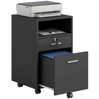 Vinsetto Small Filing Cabinet with 2 Drawers, Lockable Home Office Storage Cabinets on Wheels for A4, Letter Size, Black(m-2)