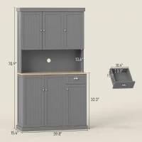 HOMCOM 71" Buffet with Hutch, Modern Farmhouse Kitchen Pantry Storage Cabinet with Microwave Oven Countertop, Drawer, Gray(m-3)