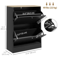 HOMCOM Slim Shoe Storage Cabinet, Modern Shoe Cabinet with 2 Flip Drawers and Adjustable Shelves for 8-12 Pairs, Black(m-3)