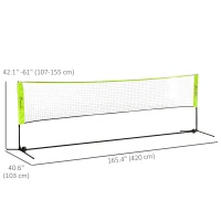 Soozier 14ft Badminton Net, Height Adjustable Outdoor Sports Net with Carry Bag, for Tennis, Pickleball and Volleyball, Yellow(m-3)