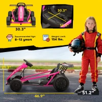 Qaba 24V 7AH Kids Electric Go Kart, 8.1 MPH Battery Powered Drift Kart with Dual Motors, Soft Start for 8-12 Years, Pink(m-3)