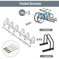 HOMCOM 5-Bike Bicycle Floor Parking Rack Cycling Storage Stand Ground Mount Garage Organizer for Indoor and Outdoor Use Black(m-5)