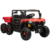 Qaba 24V 4WD Kids Ride On Car with 6 Wheels, 2 Seater Electric Ride On Car with Dump Bed, Remote for 3-8 Years, Red(m-11)