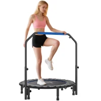 Soozier 45" Foldable Mini Fitness Trampoline, with Adjustable Foam Handle, Blue(m-11)