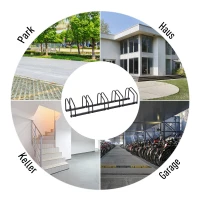 HOMCOM 5-Bike Bicycle Floor Parking Rack Cycling Storage Stand Ground Mount Garage Organizer for Indoor and Outdoor Use Black(m-7)