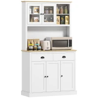 HOMCOM Freestanding Kitchen Cabinet, 71" Tall Pantry Cabinet, Modern Hutch with Wide Countertop, Adjustable Shelves, White(m-11)