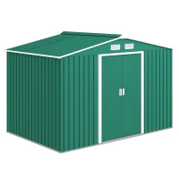 Outsunny 9.1' x 6.4' x 6.3' Garden Storage Shed w/ Foundation Kit Metal Tool Storage House w/ Double Doors Green(m-2)