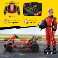 Qaba 24V 7AH Kids Electric Go Kart, 8.1 MPH Battery Powered Drift Kart with Dual Motors, Soft Start for 8-12 Years, Red(m-3)