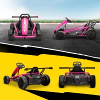 Qaba 24V 7AH Kids Electric Go Kart, 8.1 MPH Battery Powered Drift Kart with Dual Motors, Soft Start for 8-12 Years, Pink(m-9)