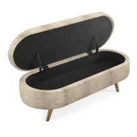 Oval Storage Ottoman Bench with Foam Cushion and Sturdy Rubberwood Legs, Multi-Use Footstool for Bedroom, 43.5" L x 16" W x 16" H, Brown(m-9)