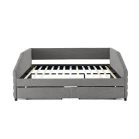 Queen Size Upholstered Daybed with Pull-Out Trundle and Storage Drawers, Assembly Required with All Tools, 88" L x 64.5" W x 34" H, Grey(m-8)