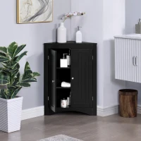 Bathroom Corner Storage Cabinet with Doors, Adjustable Shelves, Free-Standing Sideboard for Compact Room, 24.5" L x 12" W x 32.5" H, Black(m-5)