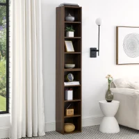 8-Tier Slim Media Tower Rack with Adjustable Shelves, Anti-Tip Hardware, Tall Narrow Bookcase for Compact Room, 11.5" L x 9.5" W x 71" H, Walnut(m-4)