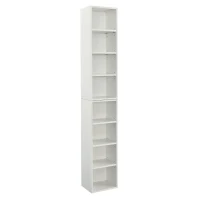 8-Tier Slim Media Tower Rack with Adjustable Shelves, Anti-Tip Hardware, Tall Narrow Bookcase for Compact Room, 11.5" L x 9.5" W x 71" H, White(m-10)